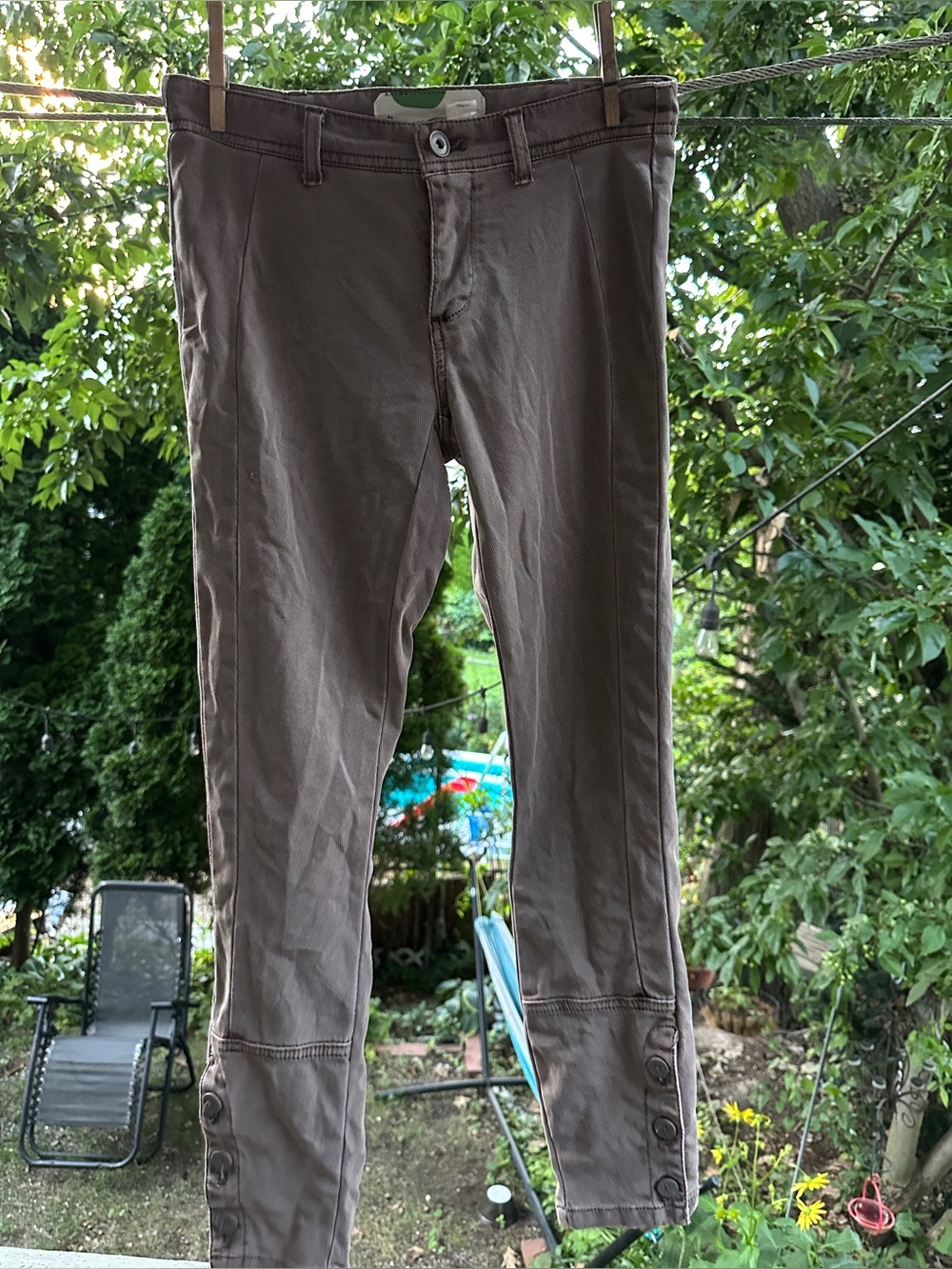 Anthropologie Olive Brown Button-Hem Chinos